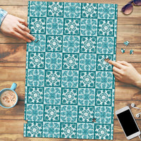 Cyan Palaka Quilt Hawaii Puzzle Hawaiian Tropical Monstera Sea Turtle LT14 Cyan - Polynesian Pride