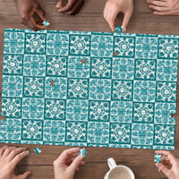 Cyan Palaka Quilt Hawaii Puzzle Hawaiian Tropical Monstera Sea Turtle LT14 - Polynesian Pride