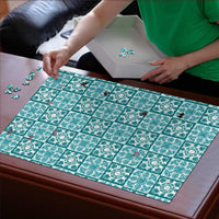 Cyan Palaka Quilt Hawaii Puzzle Hawaiian Tropical Monstera Sea Turtle LT14 - Polynesian Pride