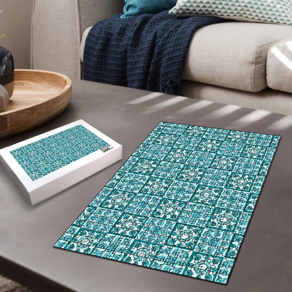 Cyan Palaka Quilt Hawaii Puzzle Hawaiian Tropical Monstera Sea Turtle LT14 - Polynesian Pride