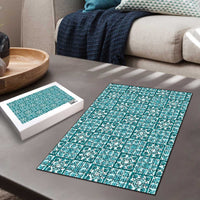 Cyan Palaka Quilt Hawaii Puzzle Hawaiian Tropical Monstera Sea Turtle LT14 - Polynesian Pride