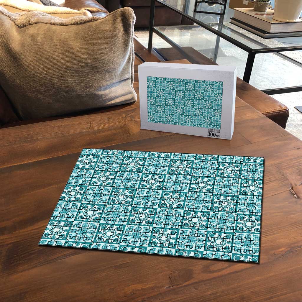 Cyan Palaka Quilt Hawaii Puzzle Hawaiian Tropical Monstera Sea Turtle LT14 - Polynesian Pride