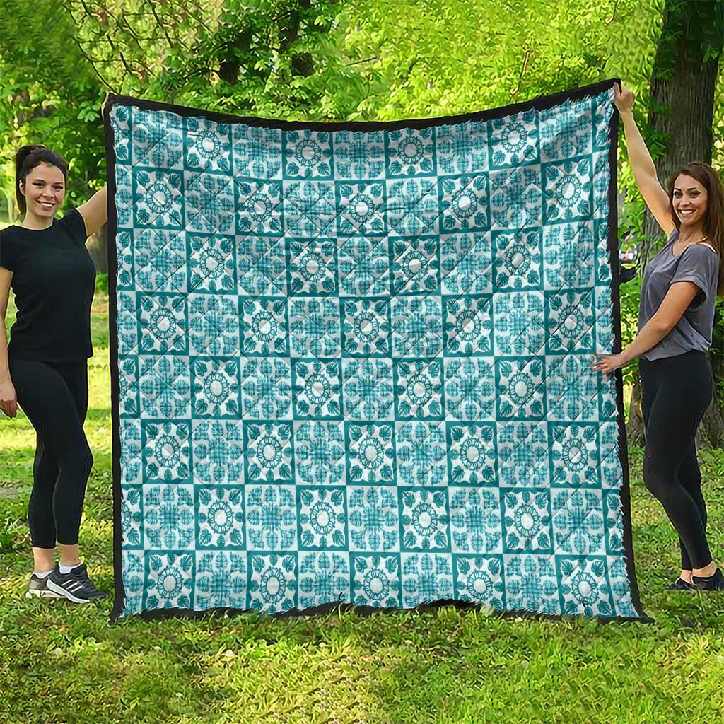 Cyan Palaka Quilt Hawaii Quilt Hawaiian Tropical Monstera Sea Turtle