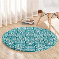 Cyan Palaka Quilt Hawaii Round Carpet Hawaiian Tropical Monstera Sea Turtle