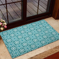 Cyan Palaka Quilt Hawaii Rubber Doormat Hawaiian Tropical Monstera Sea Turtle