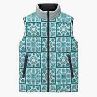 Cyan Palaka Quilt Hawaii Sleeveless Puffer Jacket Hawaiian Tropical Monstera Sea Turtle LT14 Unisex Cyan - Polynesian Pride