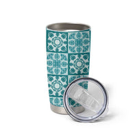 Cyan Palaka Quilt Hawaii Tumbler Cup Hawaiian Tropical Monstera Sea Turtle