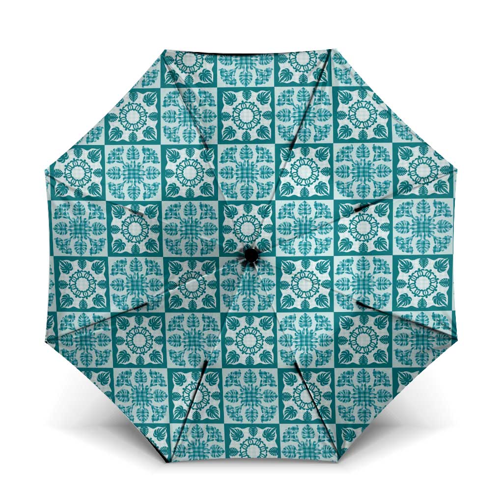 Cyan Palaka Quilt Hawaii Umbrella Hawaiian Tropical Monstera Sea Turtle
