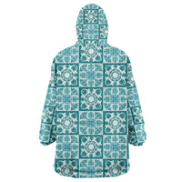 Cyan Palaka Quilt Hawaii Wearable Blanket Hoodie Hawaiian Tropical Monstera Sea Turtle LT14 - Polynesian Pride