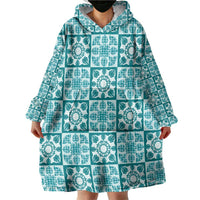 Cyan Palaka Quilt Hawaii Wearable Blanket Hoodie Hawaiian Tropical Monstera Sea Turtle LT14 - Polynesian Pride