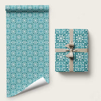 Cyan Palaka Quilt Hawaii Wrapping Paper Hawaiian Tropical Monstera Sea Turtle LT14 58" × 23" Cyan - Polynesian Pride