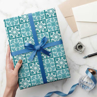 Cyan Palaka Quilt Hawaii Wrapping Paper Hawaiian Tropical Monstera Sea Turtle LT14 - Polynesian Pride