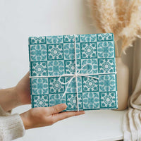 Cyan Palaka Quilt Hawaii Wrapping Paper Hawaiian Tropical Monstera Sea Turtle LT14 - Polynesian Pride