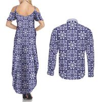 Polu Palaka Quilt Hawaii Couples Matching Summer Maxi Dress and Long Sleeve Button Shirt Hawaiian Tropical Monstera Sea Turtle LT14 - Polynesian Pride