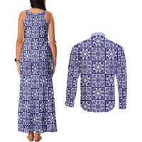 Polu Palaka Quilt Hawaii Couples Matching Tank Maxi Dress and Long Sleeve Button Shirt Hawaiian Tropical Monstera Sea Turtle LT14 - Polynesian Pride