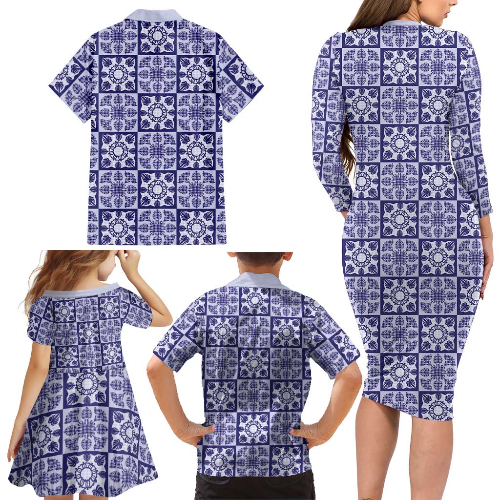 Polu Palaka Quilt Hawaii Family Matching Long Sleeve Bodycon Dress and Hawaiian Shirt Hawaiian Tropical Monstera Sea Turtle LT14 - Polynesian Pride
