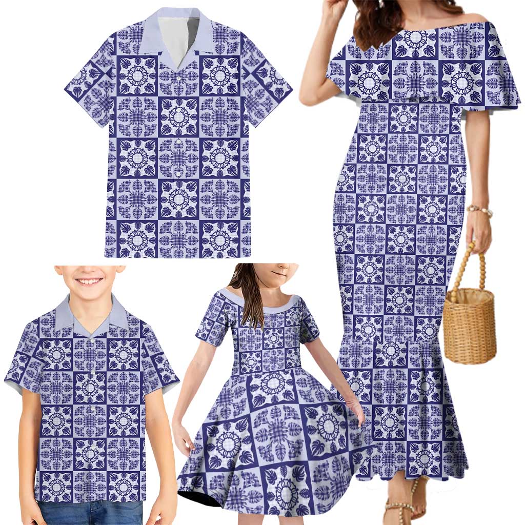 Polu Palaka Quilt Hawaii Family Matching Mermaid Dress and Hawaiian Shirt Hawaiian Tropical Monstera Sea Turtle LT14 - Polynesian Pride