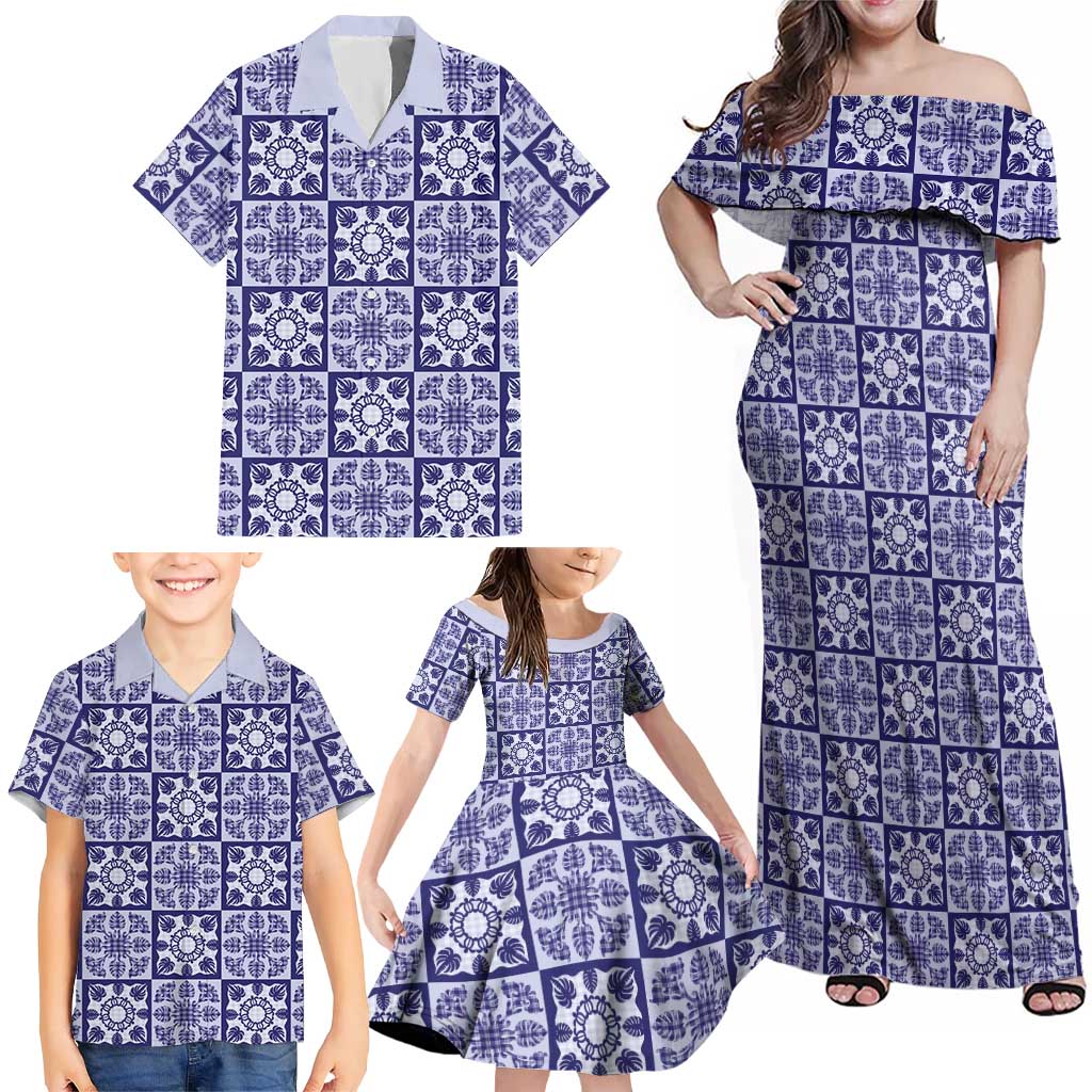 Polu Palaka Quilt Hawaii Family Matching Off Shoulder Maxi Dress and Hawaiian Shirt Hawaiian Tropical Monstera Sea Turtle