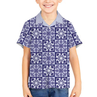 Polu Palaka Quilt Hawaii Family Matching Off Shoulder Maxi Dress and Hawaiian Shirt Hawaiian Tropical Monstera Sea Turtle LT14 Son's Shirt Blue - Polynesian Pride