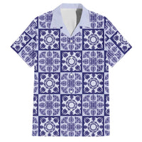 Polu Palaka Quilt Hawaii Family Matching Puletasi and Hawaiian Shirt Hawaiian Tropical Monstera Sea Turtle LT14 Dad's Shirt - Short Sleeve Blue - Polynesian Pride