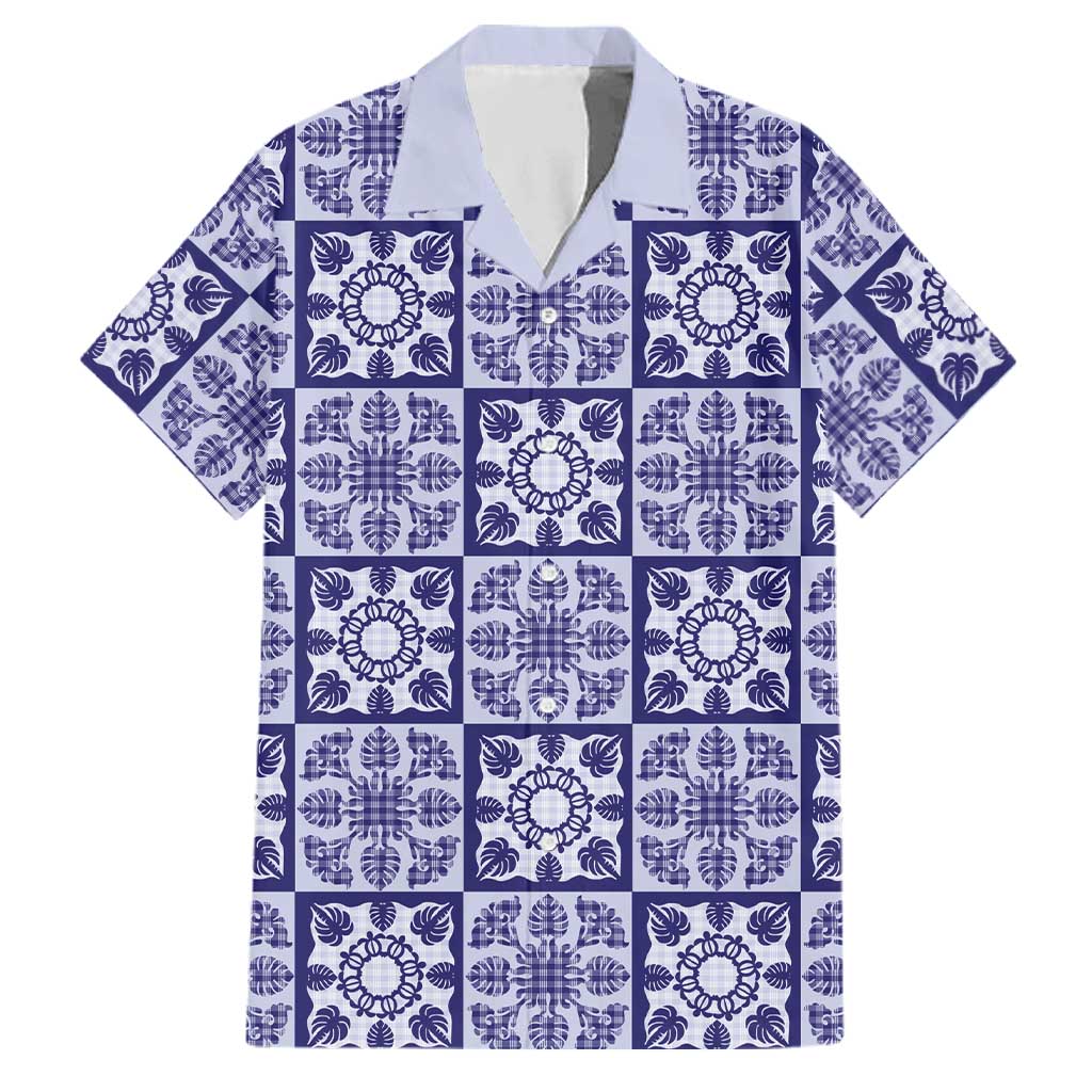 Polu Palaka Quilt Hawaii Family Matching Summer Maxi Dress and Hawaiian Shirt Hawaiian Tropical Monstera Sea Turtle LT14 Dad's Shirt - Short Sleeve Blue - Polynesian Pride