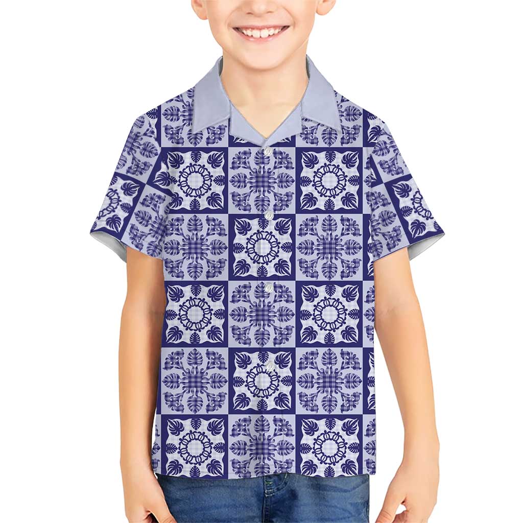 Polu Palaka Quilt Hawaii Family Matching Tank Maxi Dress and Hawaiian Shirt Hawaiian Tropical Monstera Sea Turtle LT14 Son's Shirt Blue - Polynesian Pride