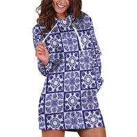 Polu Palaka Quilt Hawaii Hoodie Dress Hawaiian Tropical Monstera Sea Turtle LT14 Blue - Polynesian Pride