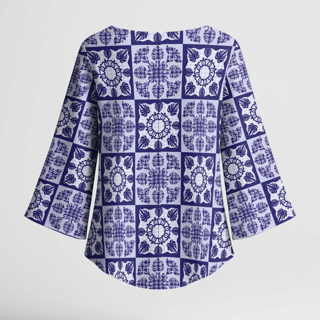 Polu Palaka Quilt Hawaii Kimono Sleeve Blouse Hawaiian Tropical Monstera Sea Turtle