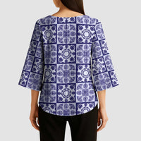 Polu Palaka Quilt Hawaii Kimono Sleeve Blouse Hawaiian Tropical Monstera Sea Turtle