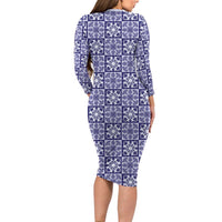 Polu Palaka Quilt Hawaii Long Sleeve Bodycon Dress Hawaiian Tropical Monstera Sea Turtle LT14 - Polynesian Pride