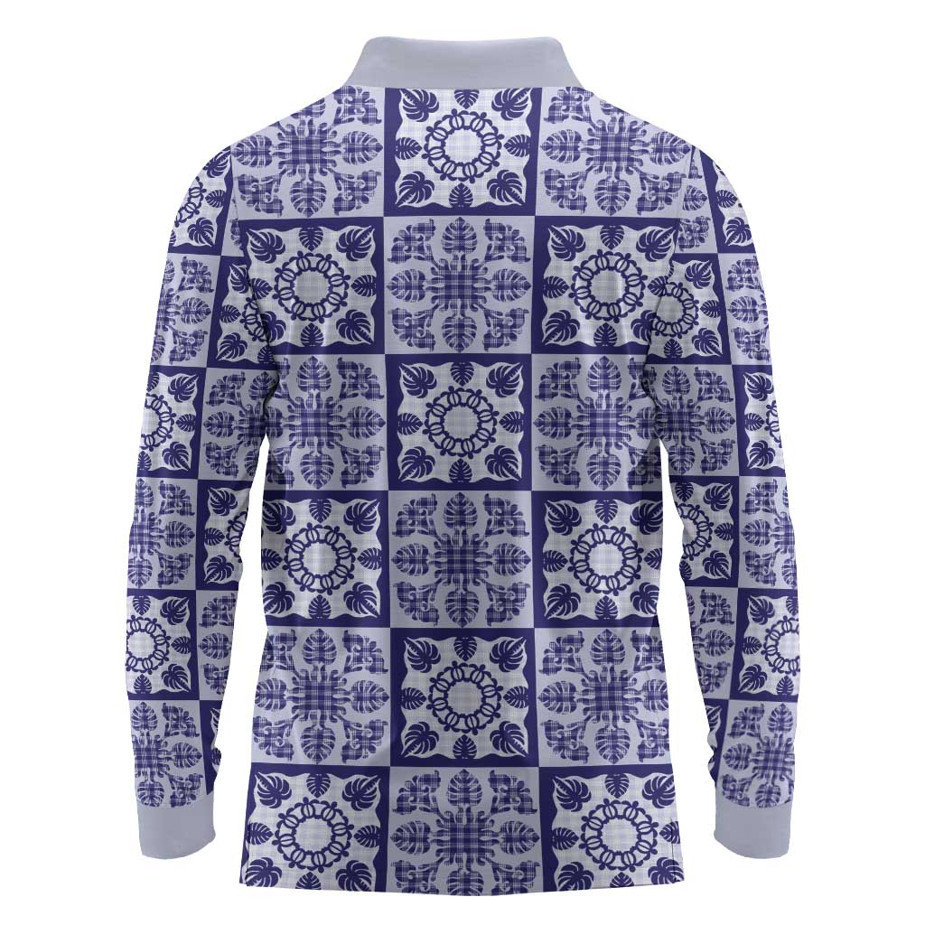 Polu Palaka Quilt Hawaii Long Sleeve Polo Shirt Hawaiian Tropical Monstera Sea Turtle LT14 - Polynesian Pride