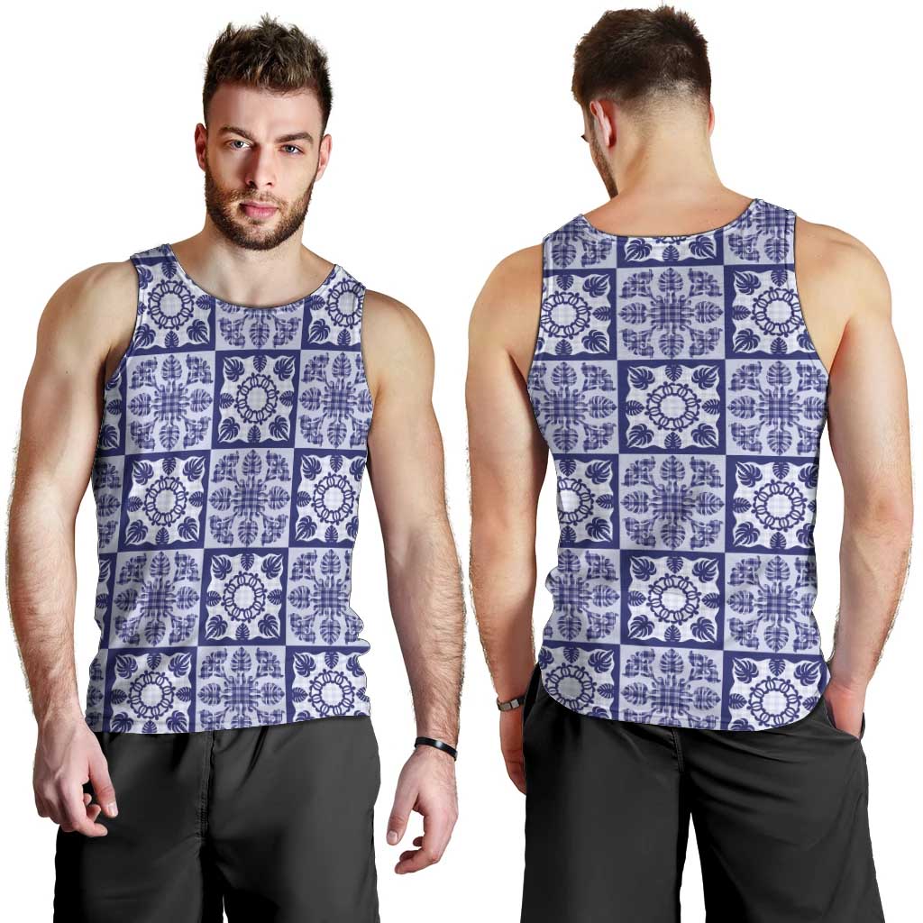 Polu Palaka Quilt Hawaii Men Tank Top Hawaiian Tropical Monstera Sea Turtle