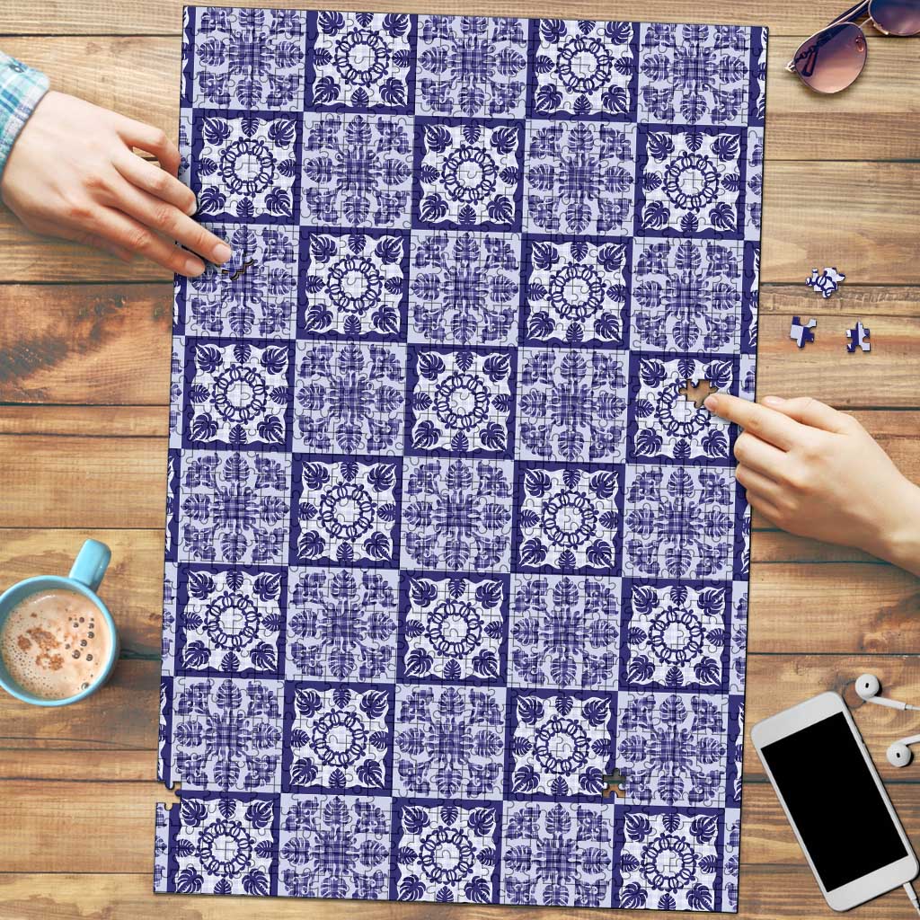 Polu Palaka Quilt Hawaii Puzzle Hawaiian Tropical Monstera Sea Turtle LT14 Blue - Polynesian Pride