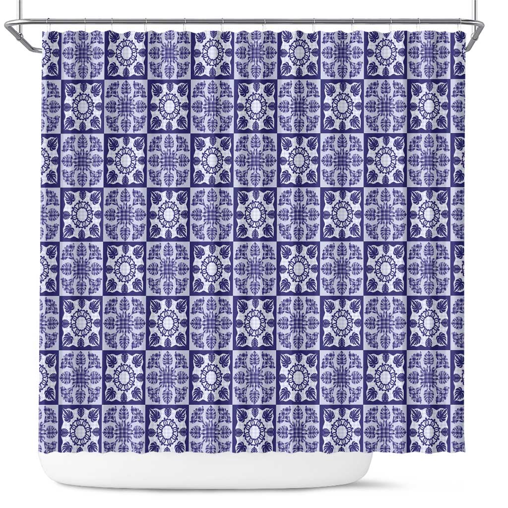 Polu Palaka Quilt Hawaii Shower Curtain Hawaiian Tropical Monstera Sea Turtle LT14 Blue - Polynesian Pride