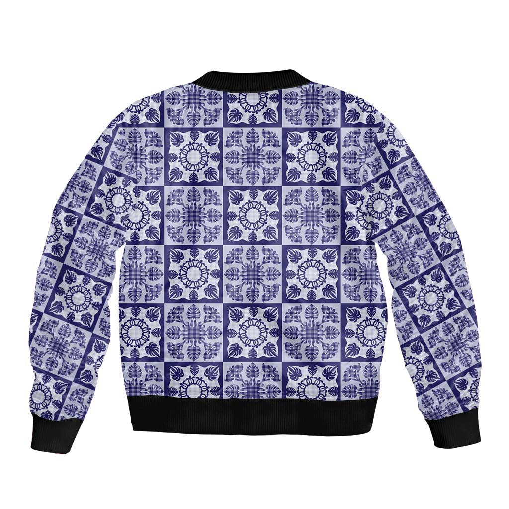 Polu Palaka Quilt Hawaii Sleeve Zip Bomber Jacket Hawaiian Tropical Monstera Sea Turtle LT14 - Polynesian Pride
