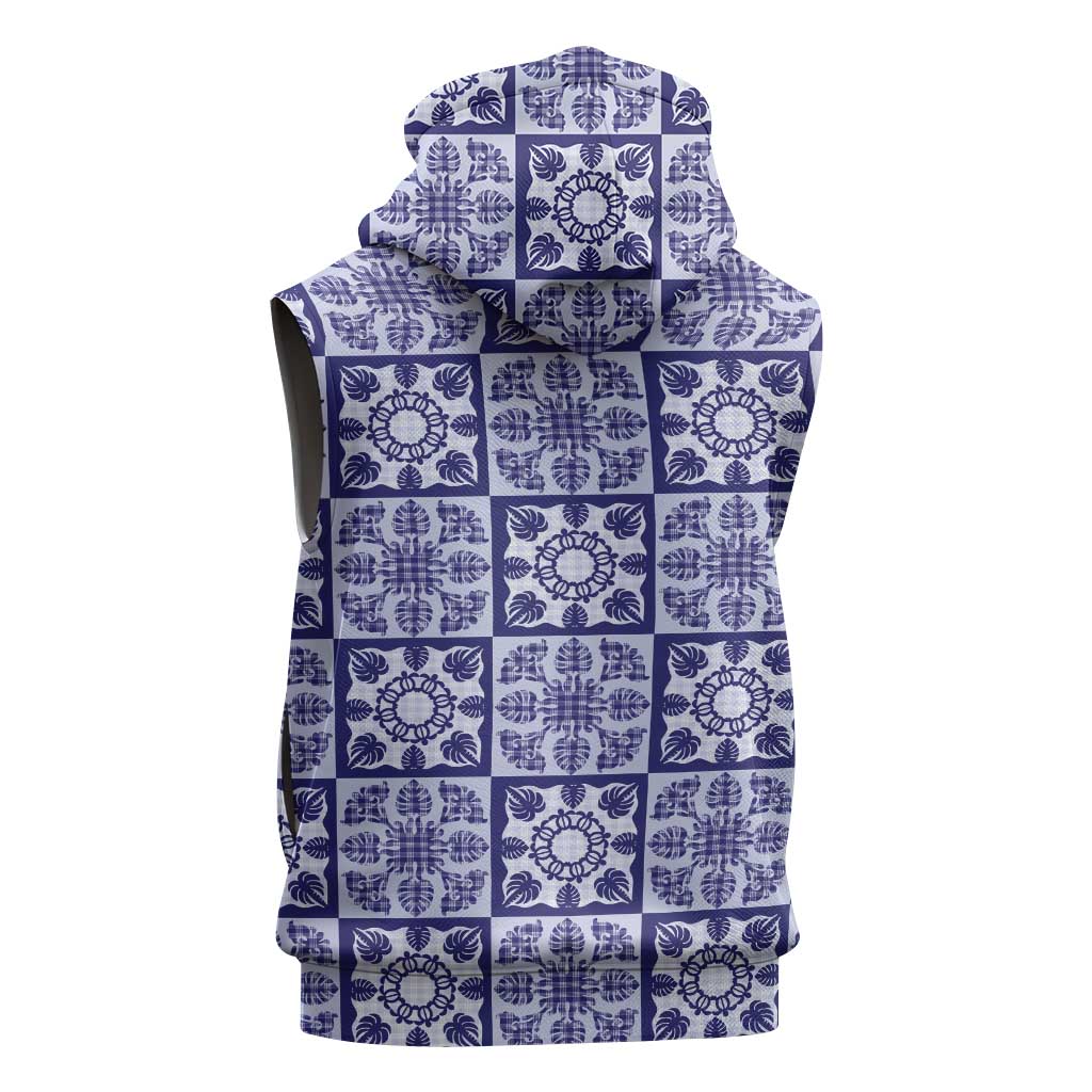 Polu Palaka Quilt Hawaii Sleeveless Zip Hoodie Hawaiian Tropical Monstera Sea Turtle LT14 - Polynesian Pride