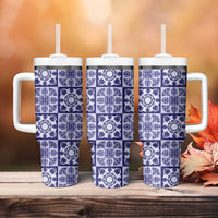 Polu Palaka Quilt Hawaii Tumbler With Handle Hawaiian Tropical Monstera Sea Turtle