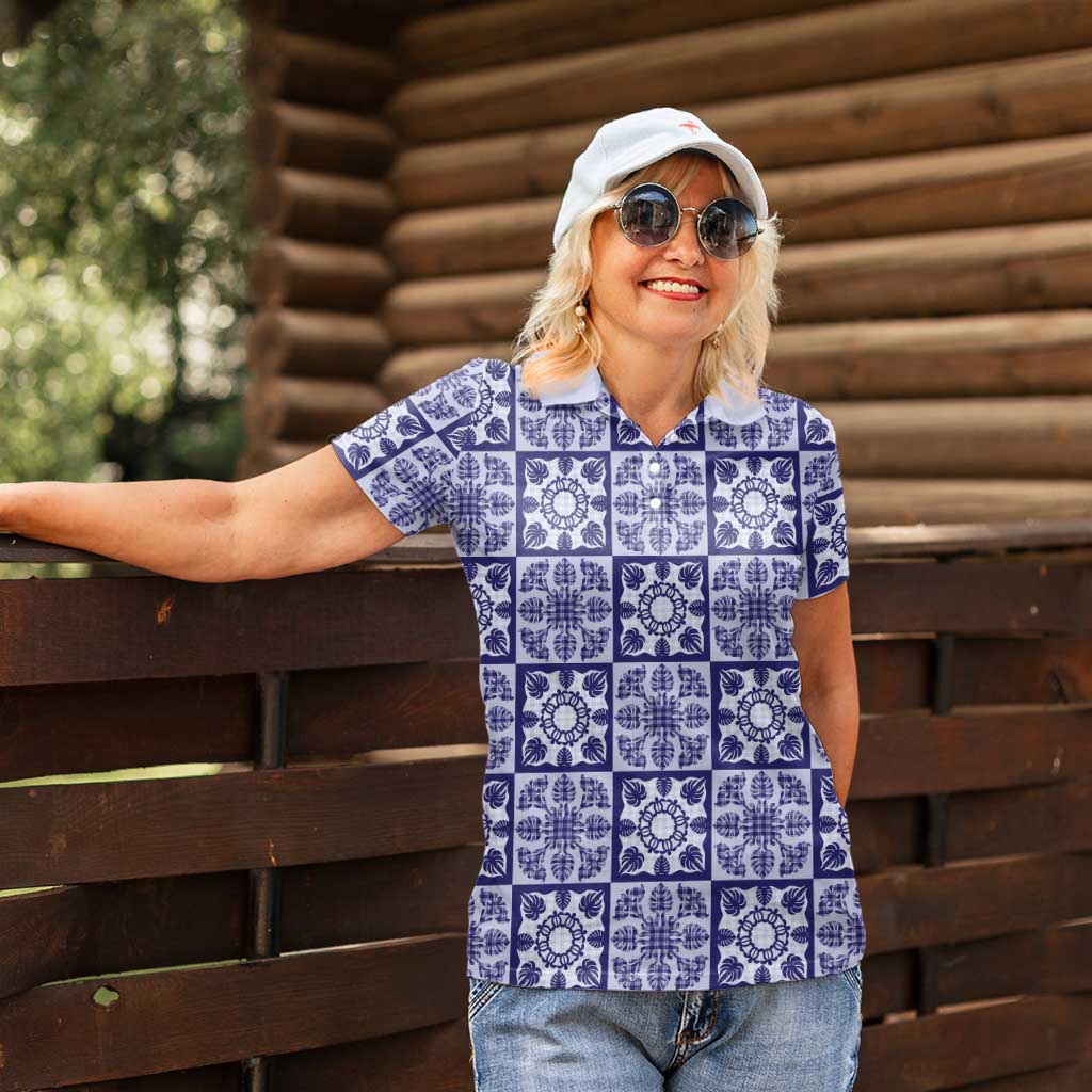 Polu Palaka Quilt Hawaii Women Polo Shirt Hawaiian Tropical Monstera Sea Turtle LT14 - Polynesian Pride