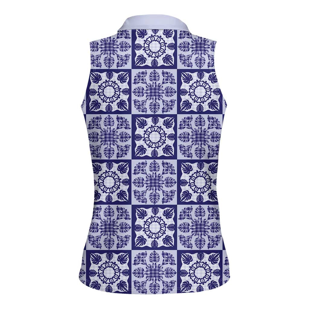 Polu Palaka Quilt Hawaii Women Sleeveless Polo Shirt Hawaiian Tropical Monstera Sea Turtle LT14 - Polynesian Pride
