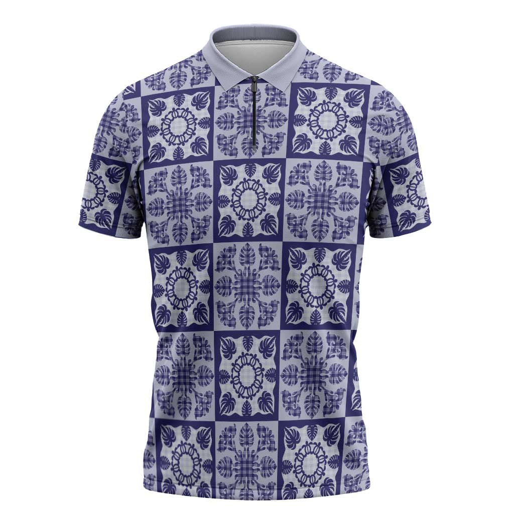 Polu Palaka Quilt Hawaii Zipper Polo Shirt Hawaiian Tropical Monstera Sea Turtle