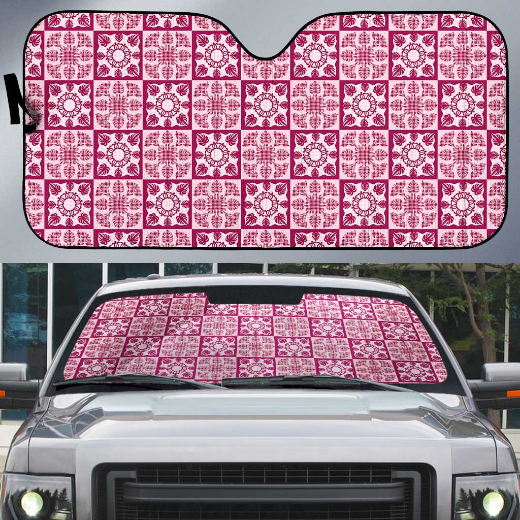 Akala Palaka Quilt Hawaii Auto Sun Shade Hawaiian Tropical Monstera Sea Turtle