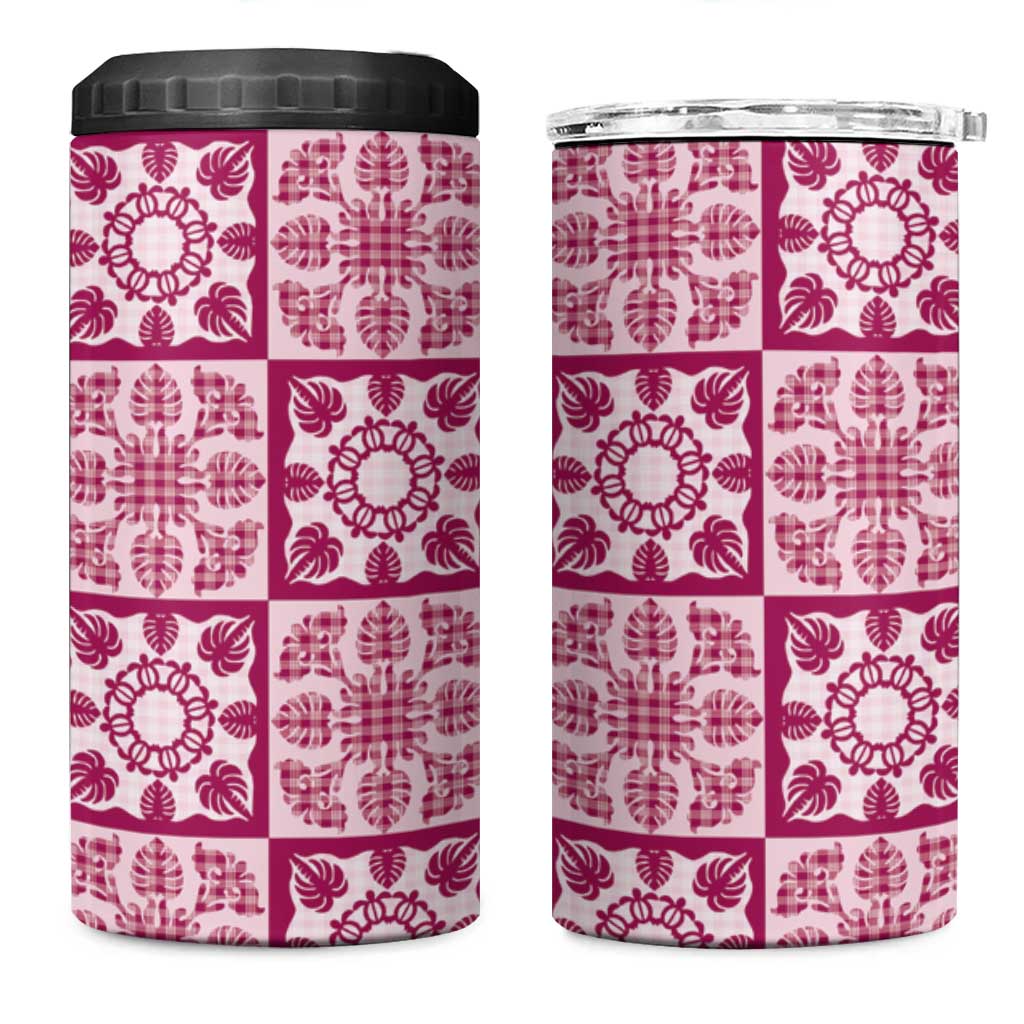 Akala Palaka Quilt Hawaii 4 in 1 Can Cooler Tumbler Hawaiian Tropical Monstera Sea Turtle LT14 One Size: 16 oz Pink - Polynesian Pride