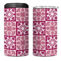 Akala Palaka Quilt Hawaii 4 in 1 Can Cooler Tumbler Hawaiian Tropical Monstera Sea Turtle LT14 One Size: 16 oz Pink - Polynesian Pride