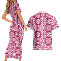 Akala Palaka Quilt Hawaii Couples Matching Short Sleeve Bodycon Dress and Hawaiian Shirt Hawaiian Tropical Monstera Sea Turtle LT14 - Polynesian Pride