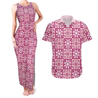 Akala Palaka Quilt Hawaii Couples Matching Tank Maxi Dress and Hawaiian Shirt Hawaiian Tropical Monstera Sea Turtle LT14 Pink - Polynesian Pride