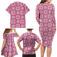 Akala Palaka Quilt Hawaii Family Matching Long Sleeve Bodycon Dress and Hawaiian Shirt Hawaiian Tropical Monstera Sea Turtle LT14 - Polynesian Pride