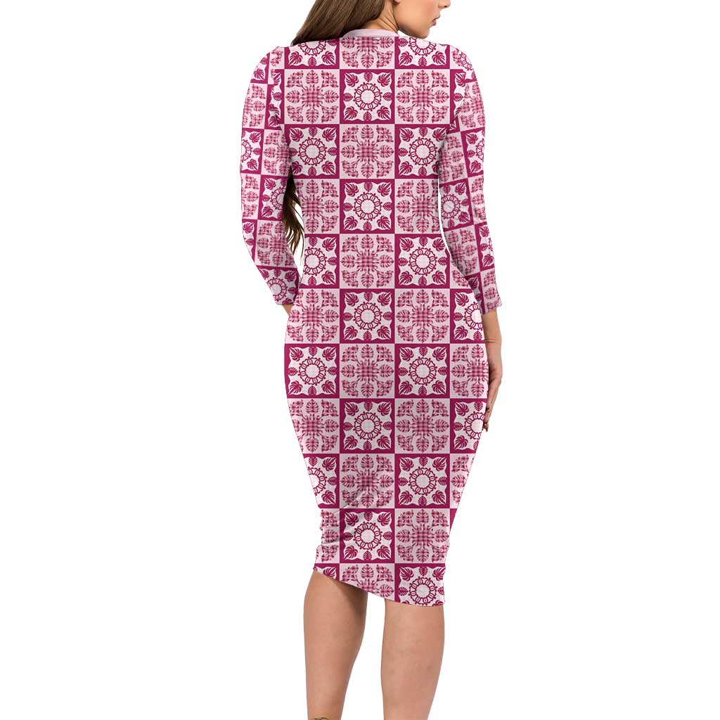 Akala Palaka Quilt Hawaii Family Matching Long Sleeve Bodycon Dress and Hawaiian Shirt Hawaiian Tropical Monstera Sea Turtle LT14 - Polynesian Pride