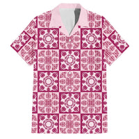 Akala Palaka Quilt Hawaii Family Matching Mermaid Dress and Hawaiian Shirt Hawaiian Tropical Monstera Sea Turtle LT14 Dad's Shirt - Short Sleeve Pink - Polynesian Pride