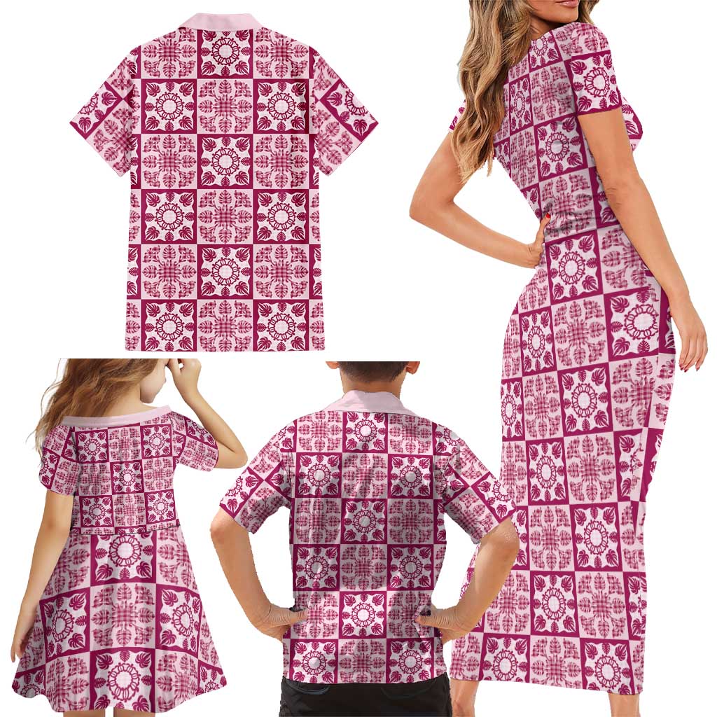 Akala Palaka Quilt Hawaii Family Matching Short Sleeve Bodycon Dress and Hawaiian Shirt Hawaiian Tropical Monstera Sea Turtle LT14 - Polynesian Pride