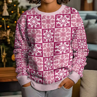 Akala Palaka Quilt Hawaii Kid Ugly Christmas Sweater Hawaiian Tropical Monstera Sea Turtle LT14 - Polynesian Pride